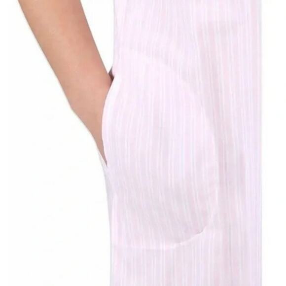 Miss Elaine Intimates Pink and White Tie Pleated Striped Nightgown Size Medium - Picture 3 of 3
